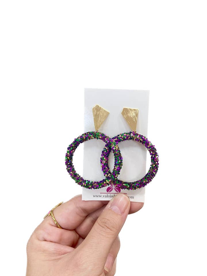 Mardi Gras Confetti Hoop Party Earrings for wholesale by Valois Designs