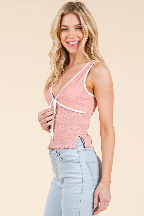 Heart & Hips - Wholesale Knit Top - Women's - LK54351 - BINDING MERROW W/BOW SLEEVELESS TOP13