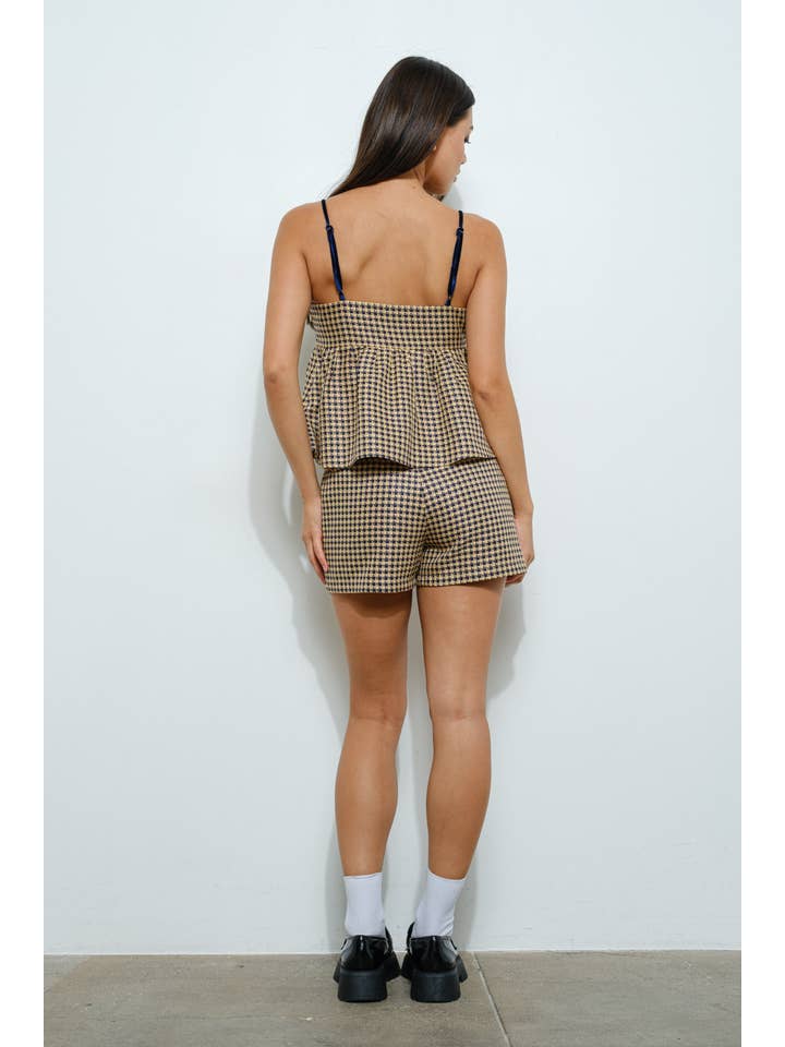 Beige Black TWEED PEPLUM TOP for wholesale on Faire5