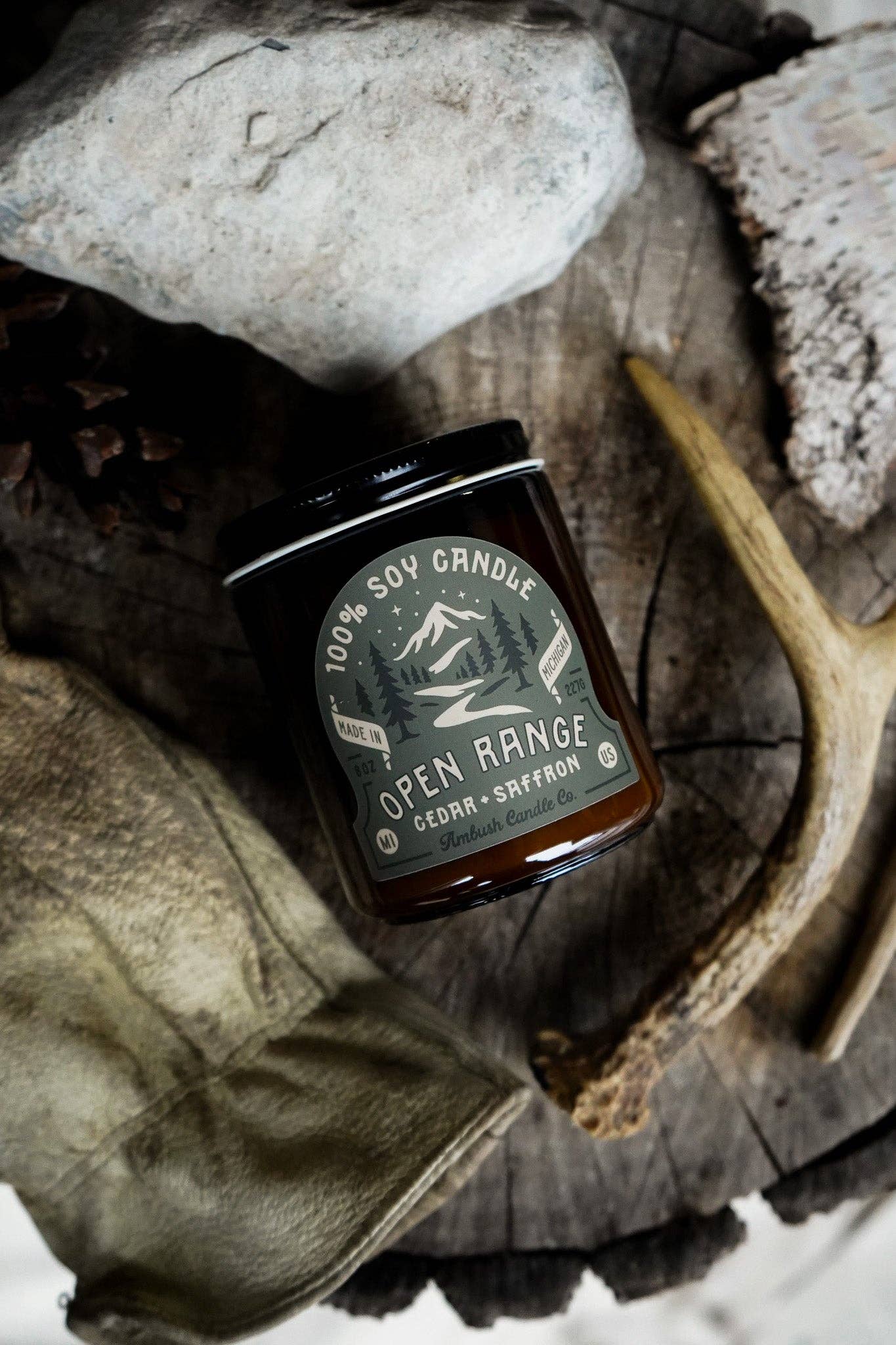 Ambush Candle Co. - Wholesale Jar/Filled Candle - Open Range | Cedar + Saffron 8oz Soy Candle3
