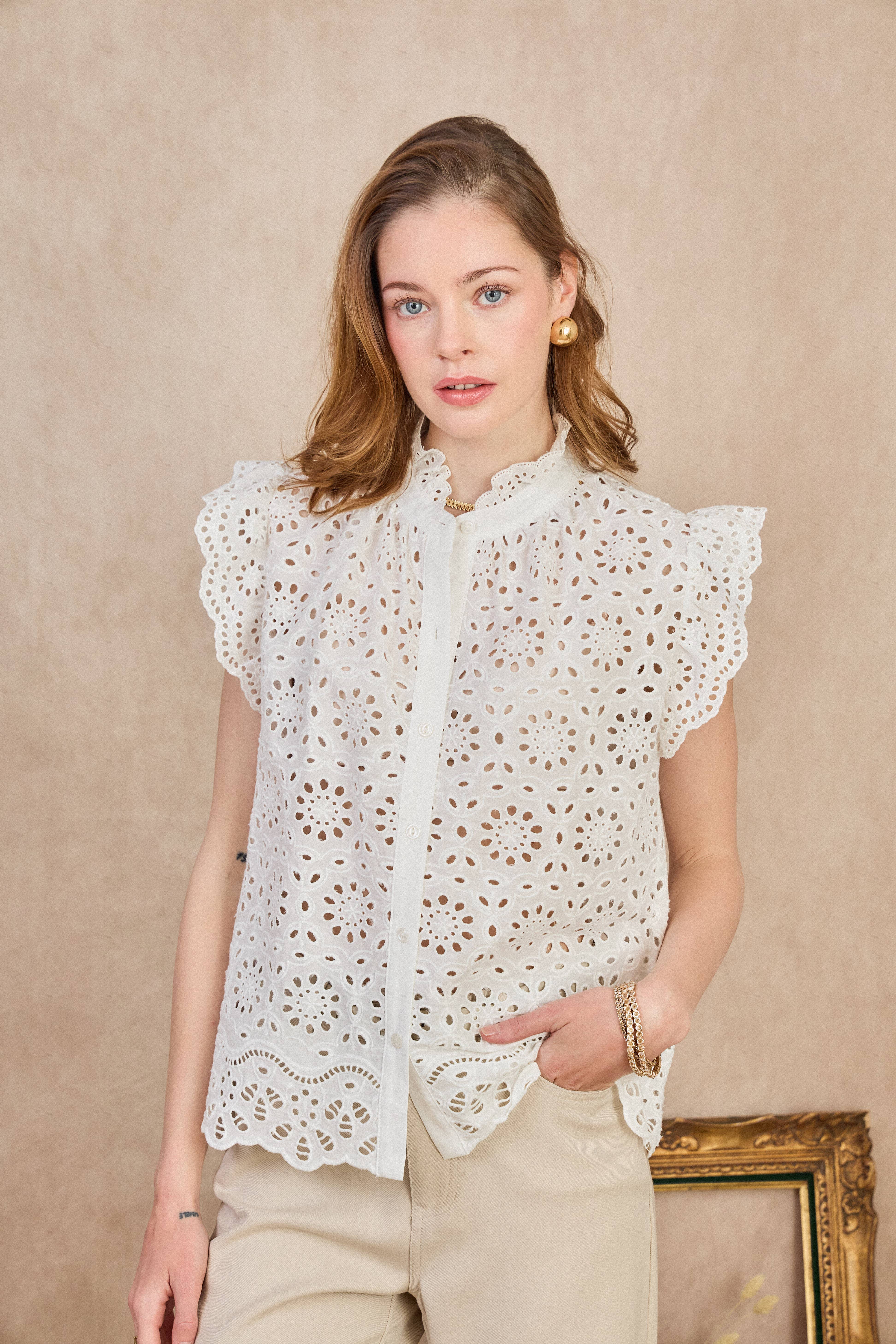 LULUMARY - Venta al por mayor Camisa con botones - Mujer - Blusa de encaje CH3630