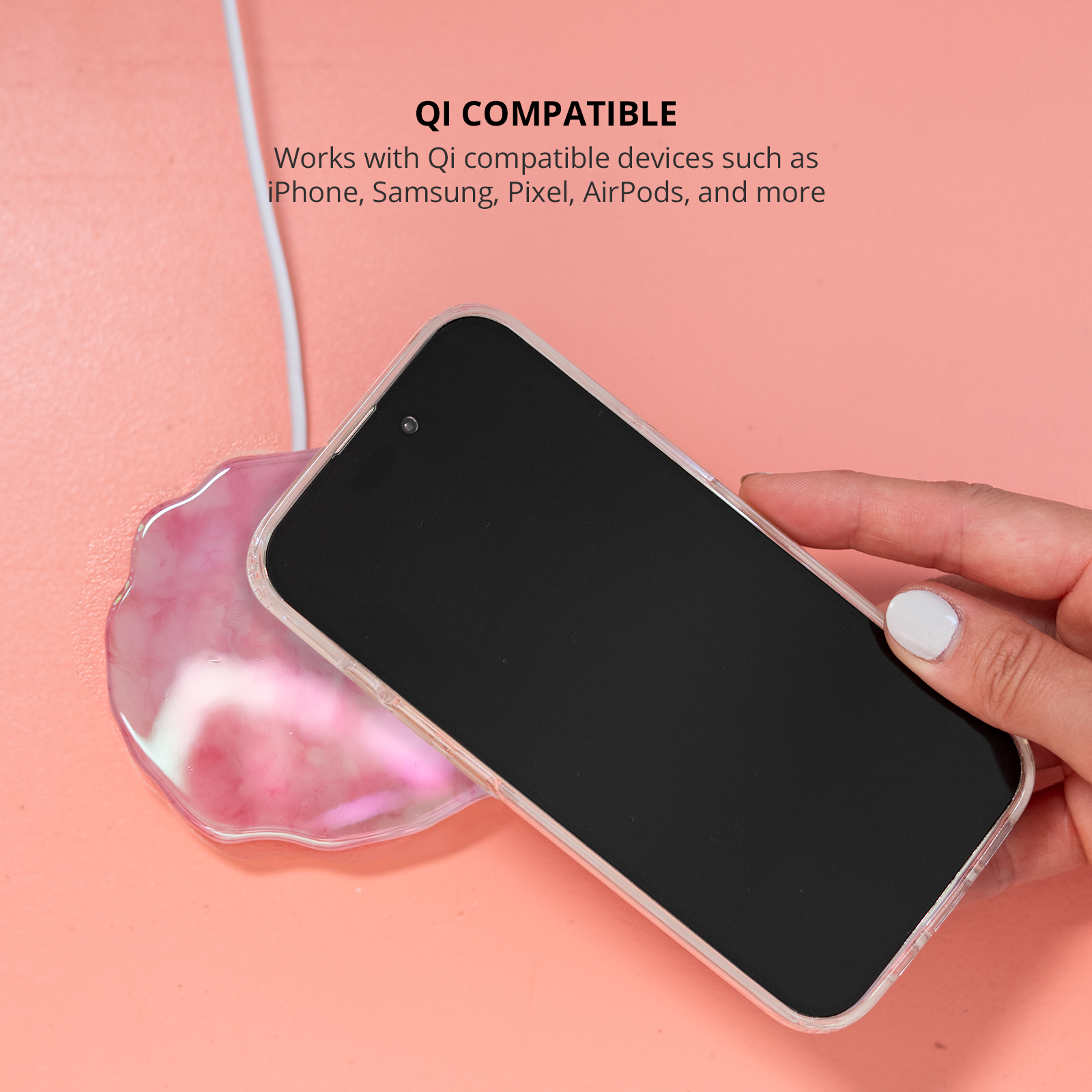 Ellie Rose – Engroshandel Små/håndholdte apparater – Trådløs oplader - Rose Quartz Crystal Holografisk8