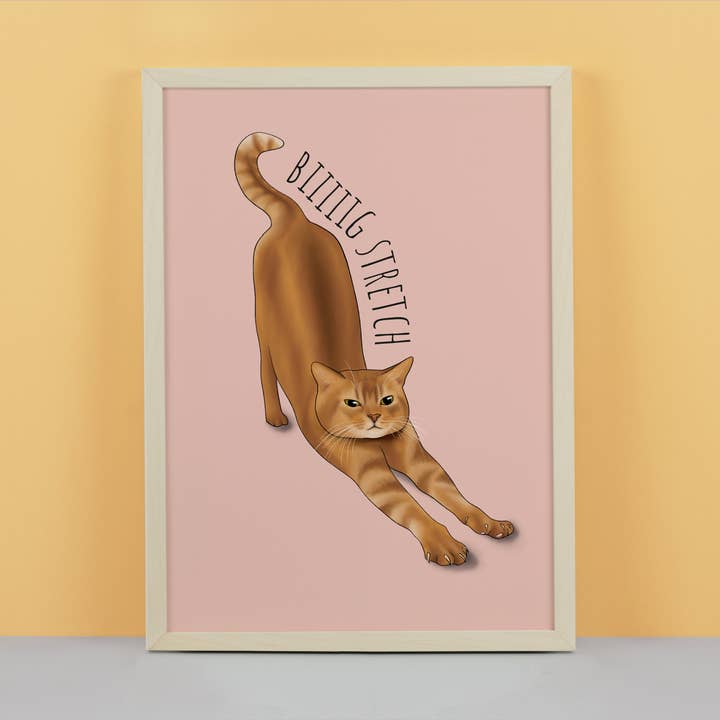 Big Stretch Cat Art Print for wholesale by Hayley Jade Design Studio