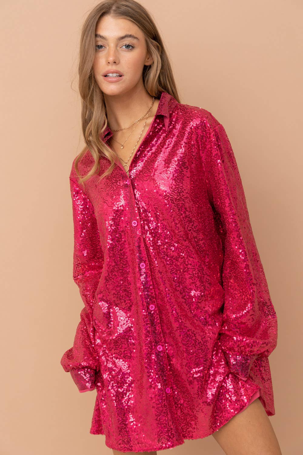 Blue B - Wholesale Jurk - Dames - 32404D - Mini glitterjurk met pailletten en knoopsluiting13