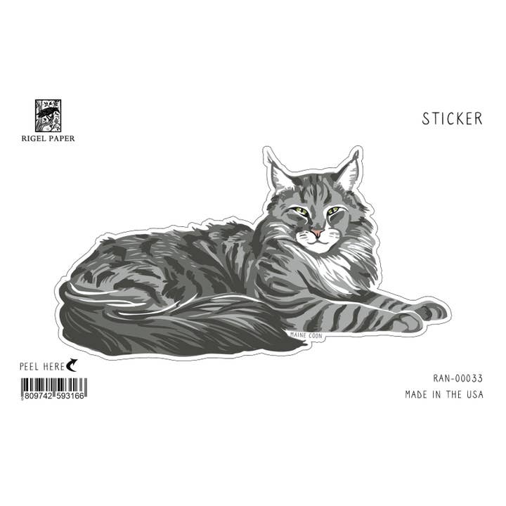 Autocollant pour chat Maine Coon RAN-33 pour la vente par Rigel Paper