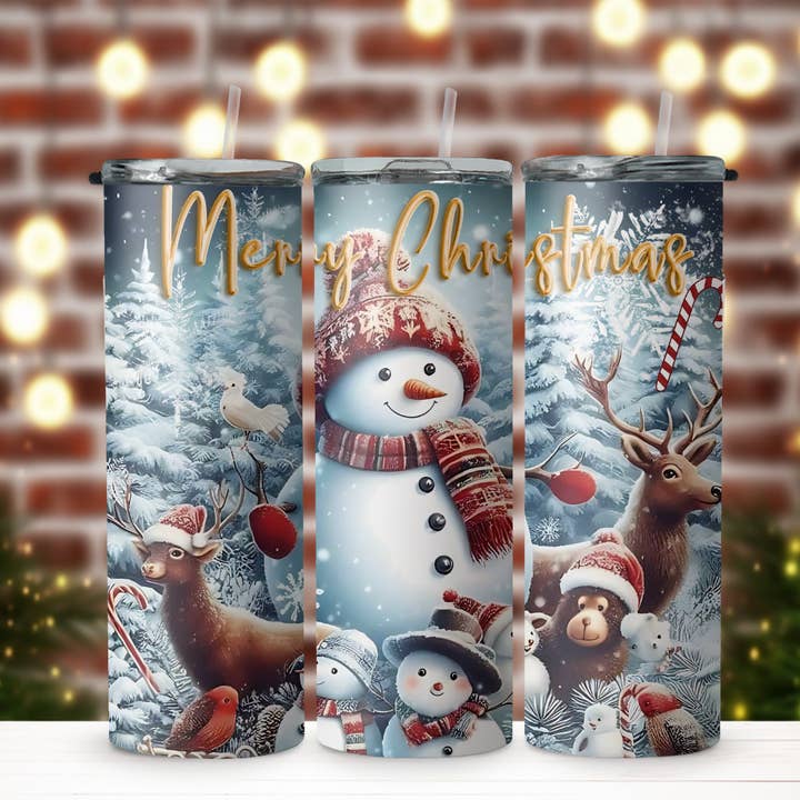 Wicked Flower Creations - Wholesale Insulated Mug/Tumbler - Snowman Snowy Animals Tumbler