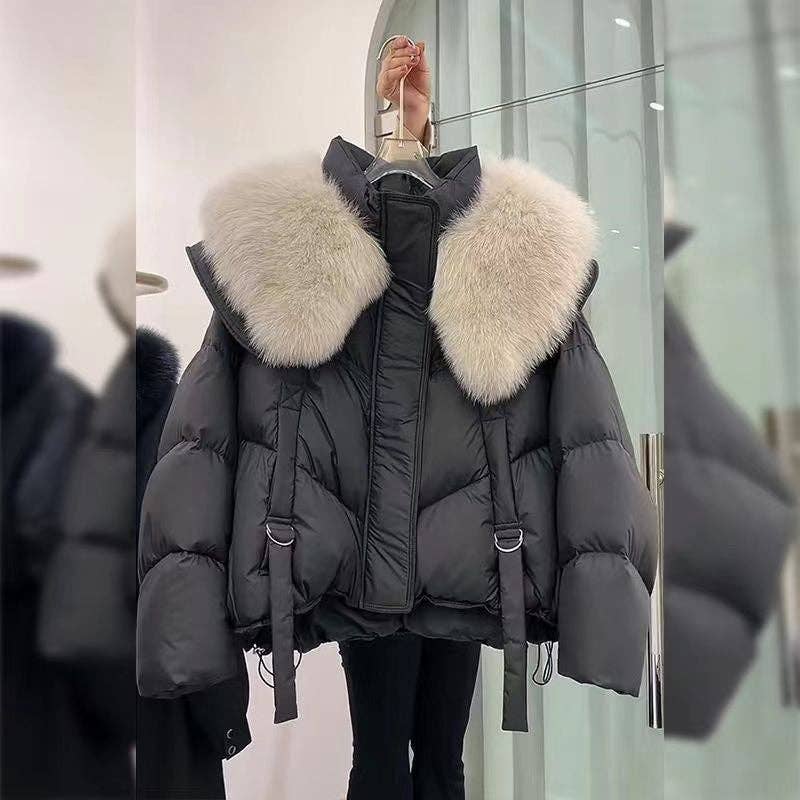 safistyle - Wholesale Puffer Jacket - Women's - Fur Collar Puffer Jacket with Oversized Fit0