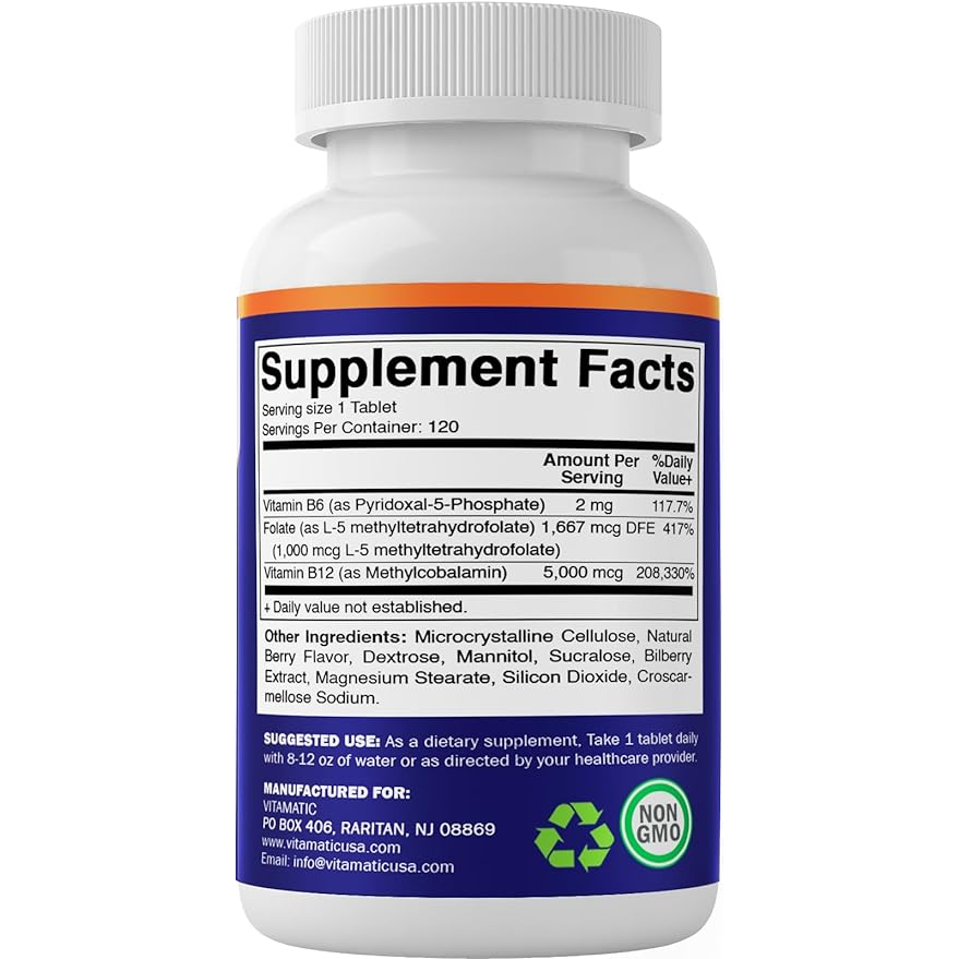Vitamatic - Wholesale Oral Supplement/Vitamin - Vitamatic Methyl Folate & B12 with P-5-P |120 Fast Dissolve5