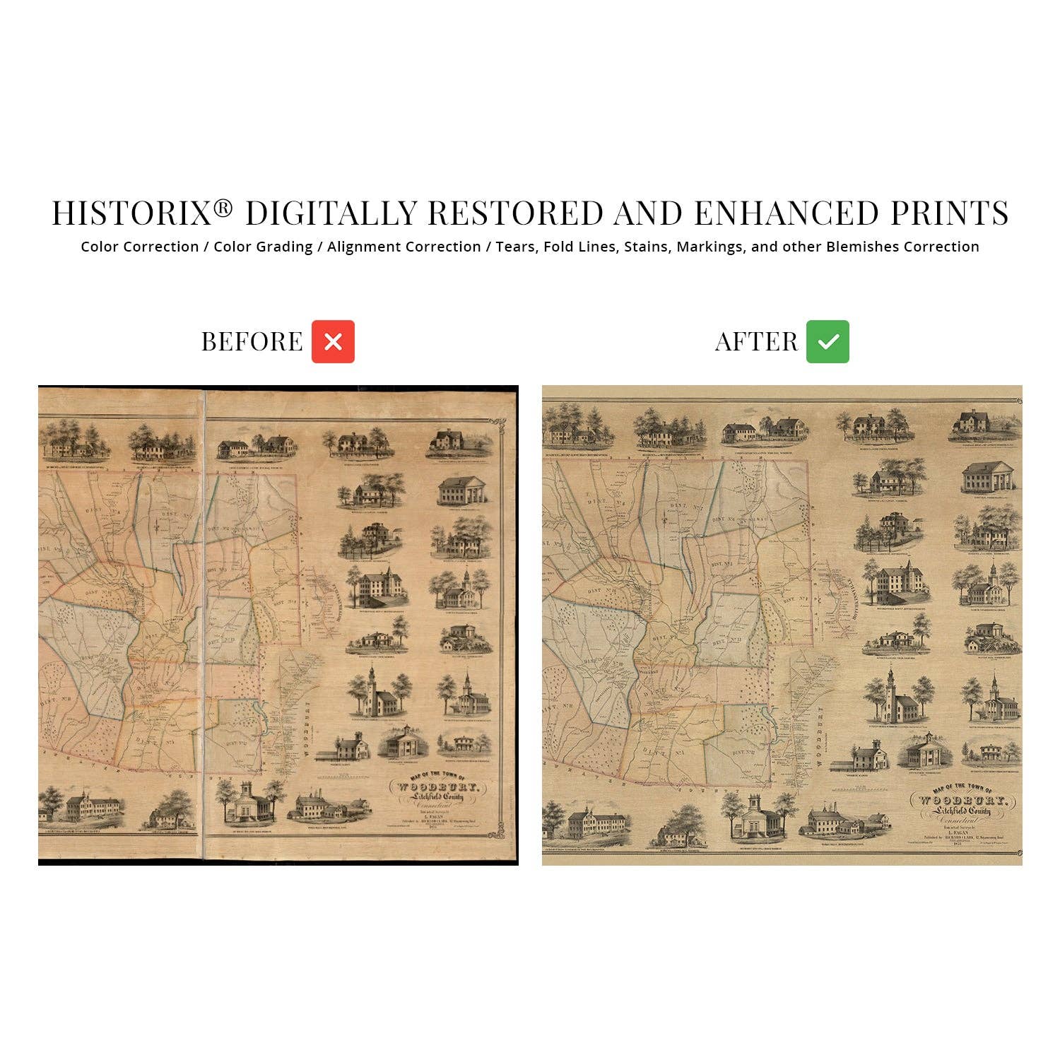 Historic Prints - Wholesale Poster - Vintage Litchfield County, CT State Map Wall Art Poster2