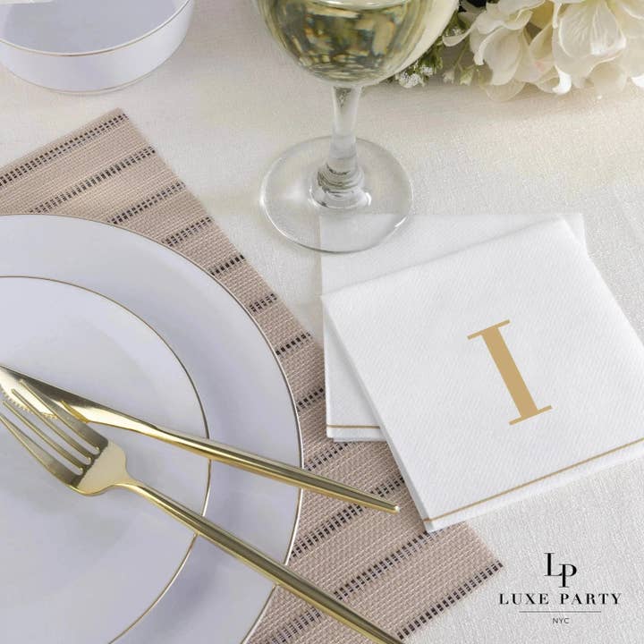 I Gold Monogram Cocktail-Papierservietten | 16 Servietten für den Großhandel von Luxe Party