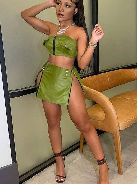 minirok-set van imitatieleer voor wholesale door Flarix