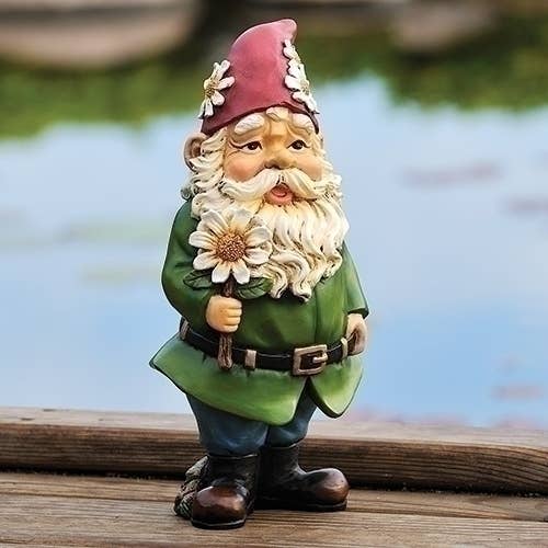 Gnome with Daisy Statue for wholesale by Roman