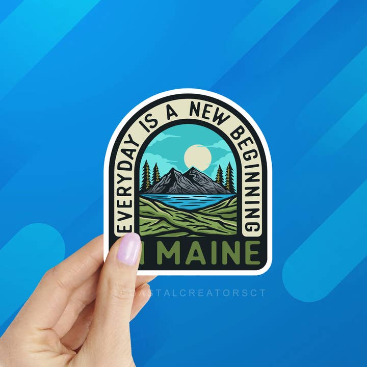 Everyday is New Beginning Maine Laptop Water Bottle Sticker for wholesale by Coastal Creators of Connecticut