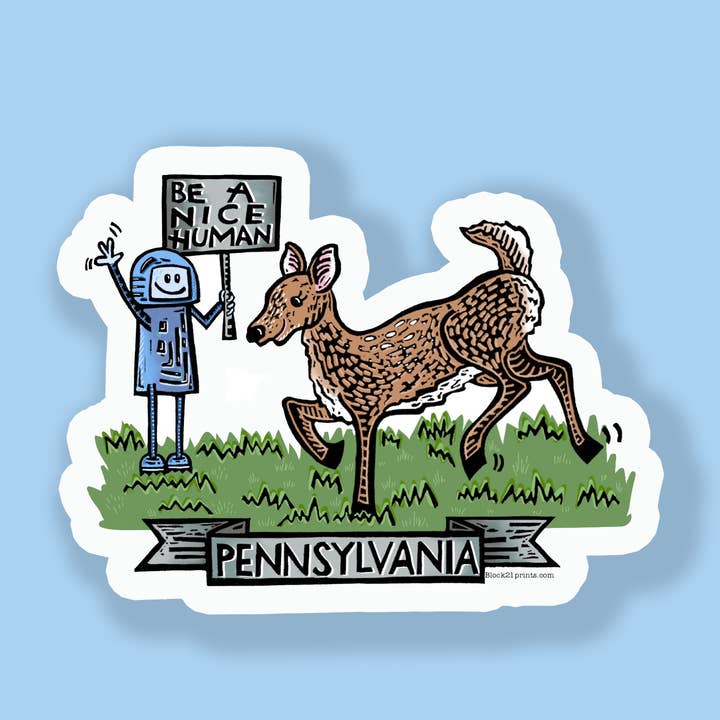 Pennsylvania Be A Nice Human Sticker-White Tailed Deer Decal for wholesale by Block21Prints