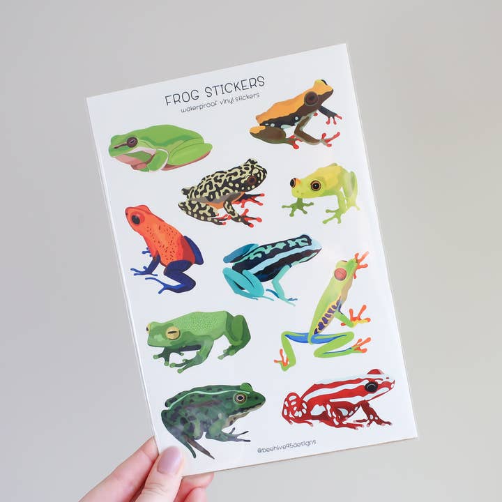Beehive 95 Designs - Wholesale Sticker - Frogs Vinyl Sticker Sheet - Educational Nature Art0