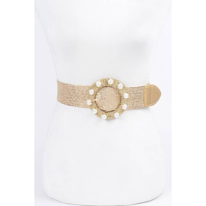 anbfashion - Wholesale Belt – Women's - Metallic Stretch Plus Size Belt Pearl Metal Bucklt HB87621