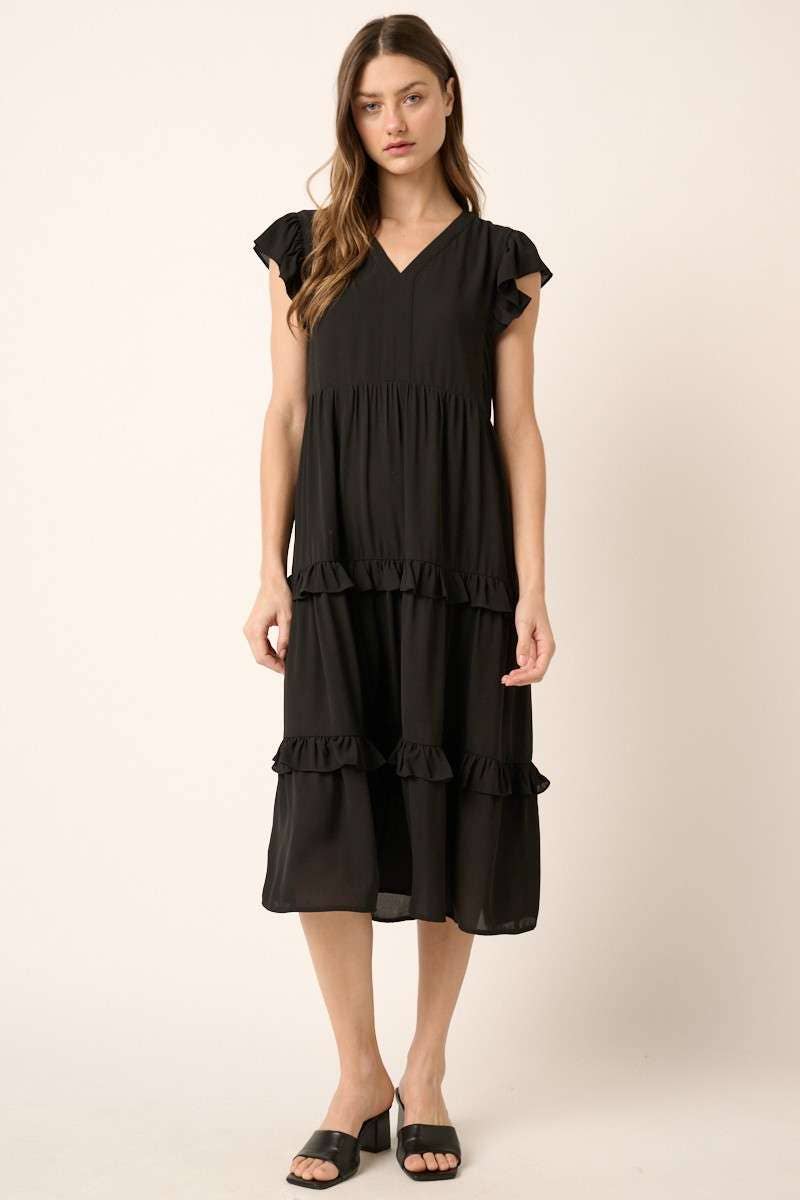 mittoshop – Engroshandel Kjole - Dame – H43020 - MIDIKJOLE MED FLÆSEDETALJER I V-HALS9