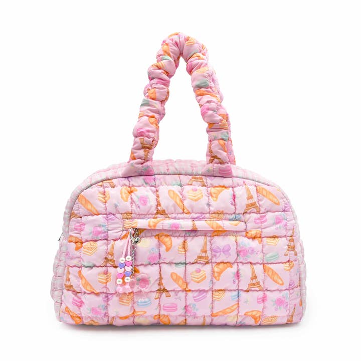 Quilted Paris Printed Medium Duffle Bag for wholesale by OMG Accessories