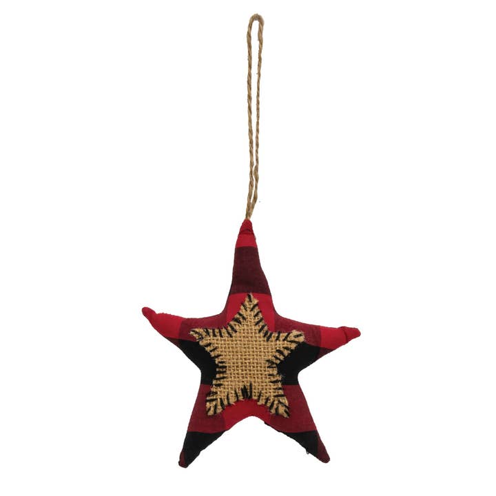 Rote und schwarze Büffelkaromuster mit Sternmuster, Stoffverzierung für den Großhandel von The Hearthside Collection