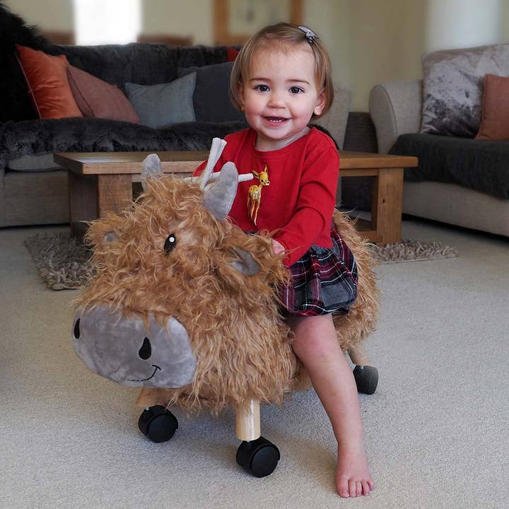 Little Bird Told Me Uk – wholesale Classic toy – Kids – Hubert Highland Cow Ride On Toy - children's wooden toys4