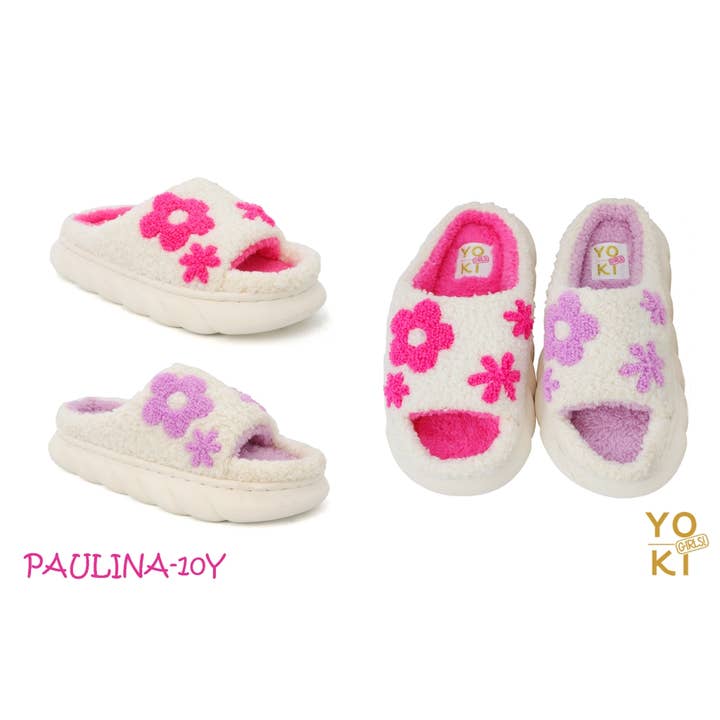 Yoki Girls - Wholesale Slippers - Kids - YOKI Girls PAULINA-10Y Flower Sherpa Christmas Slide Slipper