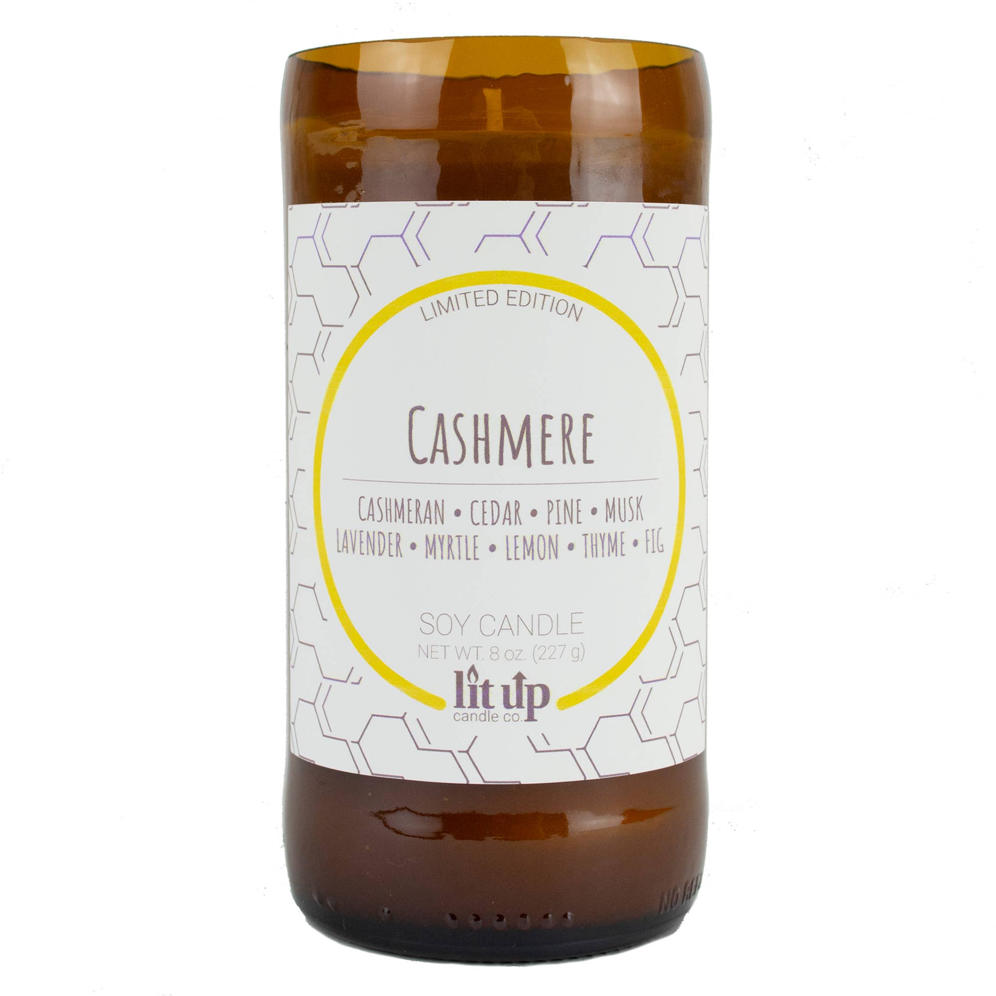 Lit Up Candle Co. – wholesale Burkljus – Cashmere doftande 8 oz. sojaljus i ölflaskor1