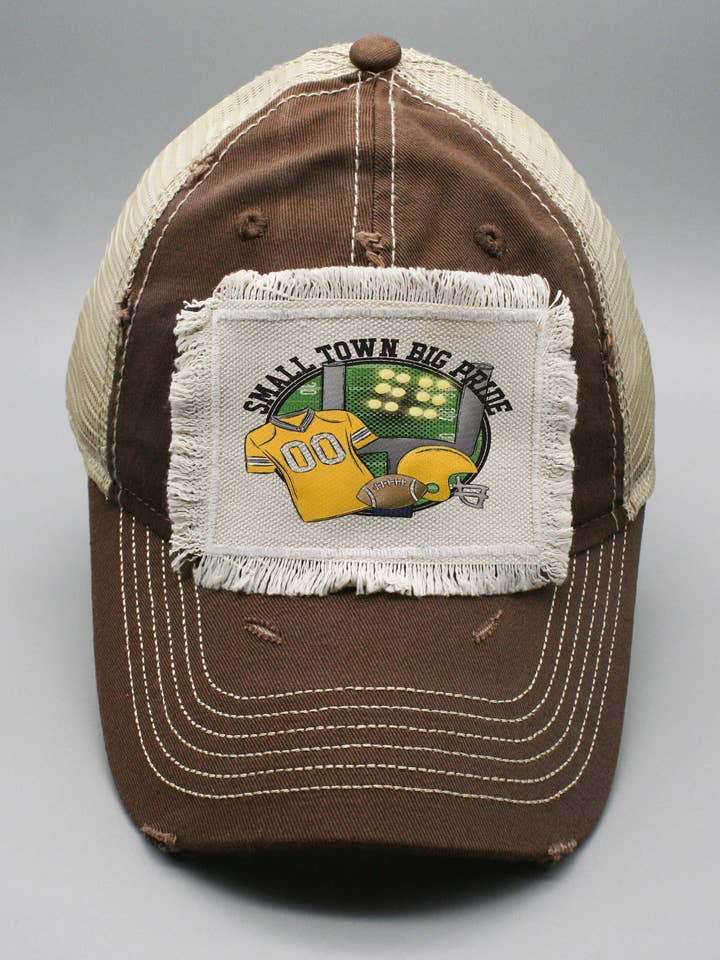 Yellow Small Town Big Pride Football Gameday Fall Hat for wholesale by Cali Boutique Wholesale