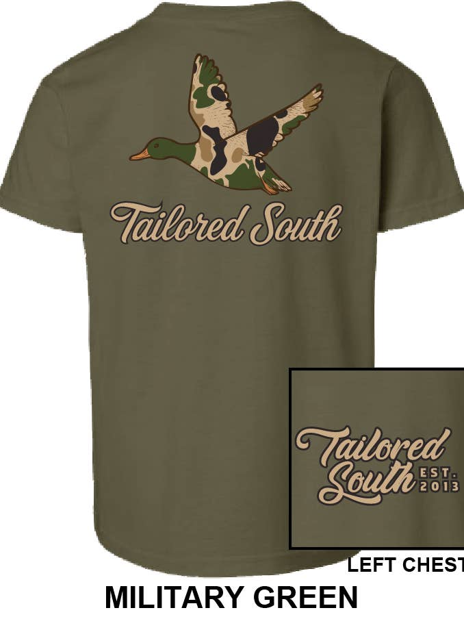 Tailored South Hat Co. - Wholesale Screen Printed T-Shirt - Kids - TS029Y - Youth Camo Duck - Military Green