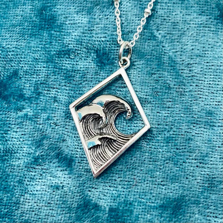 Sterling silver three waves pendant diamond frame necklace for wholesale by Elizabeth Jewelry