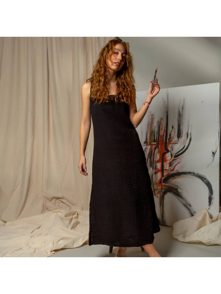 Moa – wholesale Klänning - Dam – Dubbel Gauze Beige Muslin Ärmlös Cami-klänning