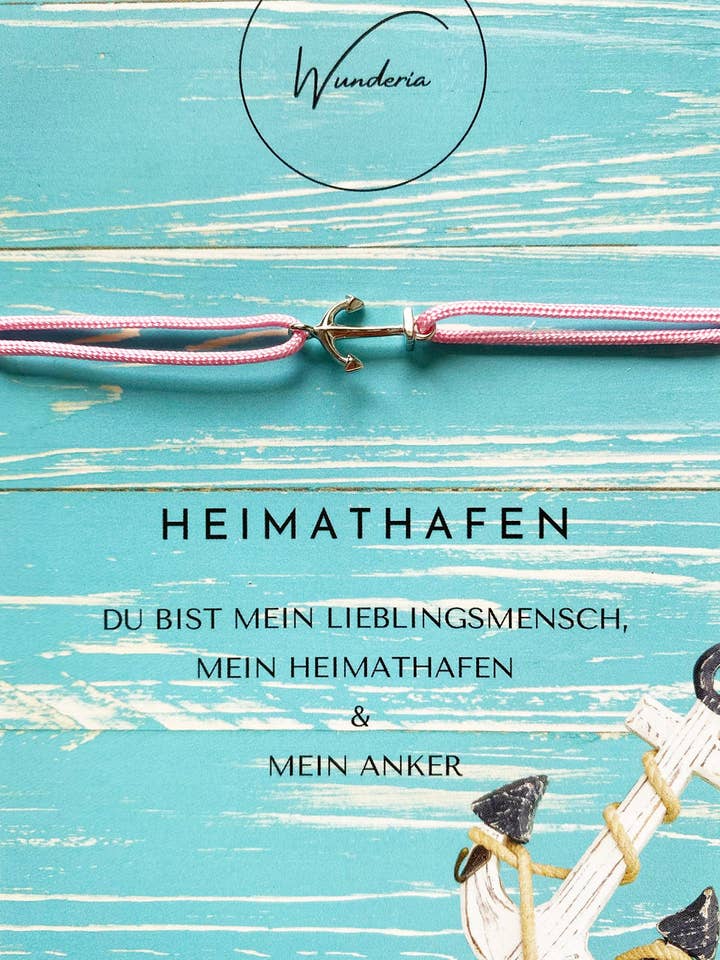 Pulseira com âncora de prata 925 e mensagem, cor rosa por atacado de Wunderia