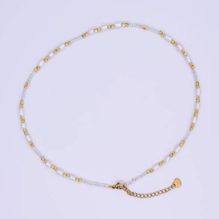 Handmade Bead Chain Necklace with Mother of Pearl 15.55 Inch with Extender | WA2586 for wholesale by Aim Eternal