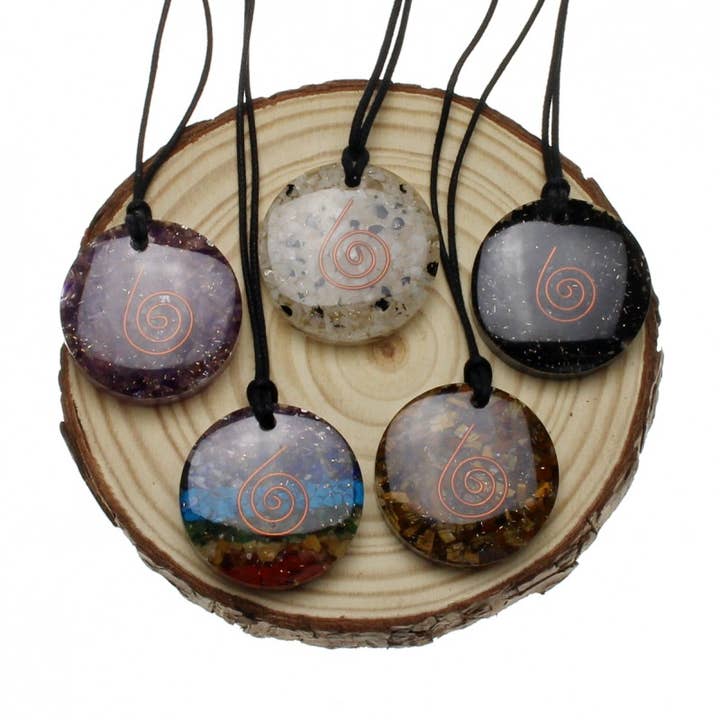 UniArt - Wholesale Spiritual Stone/Crystal - Orgonite pendant without metal setting, round1