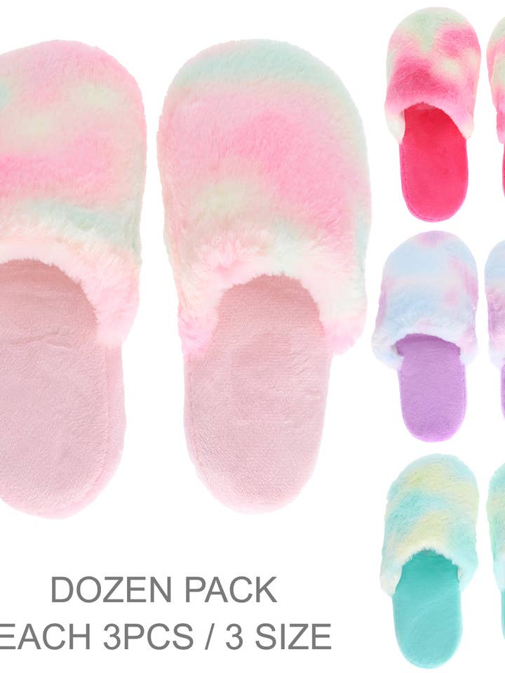 SP Sophia Collection - Wholesale Slippers - Women's - 12pc Tye Dye Plush House Pajama Slippers