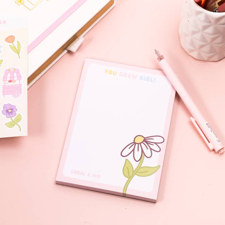 Bloc-notes motivant You Grow Girl au format A6 pour la vente par Coral and Ink