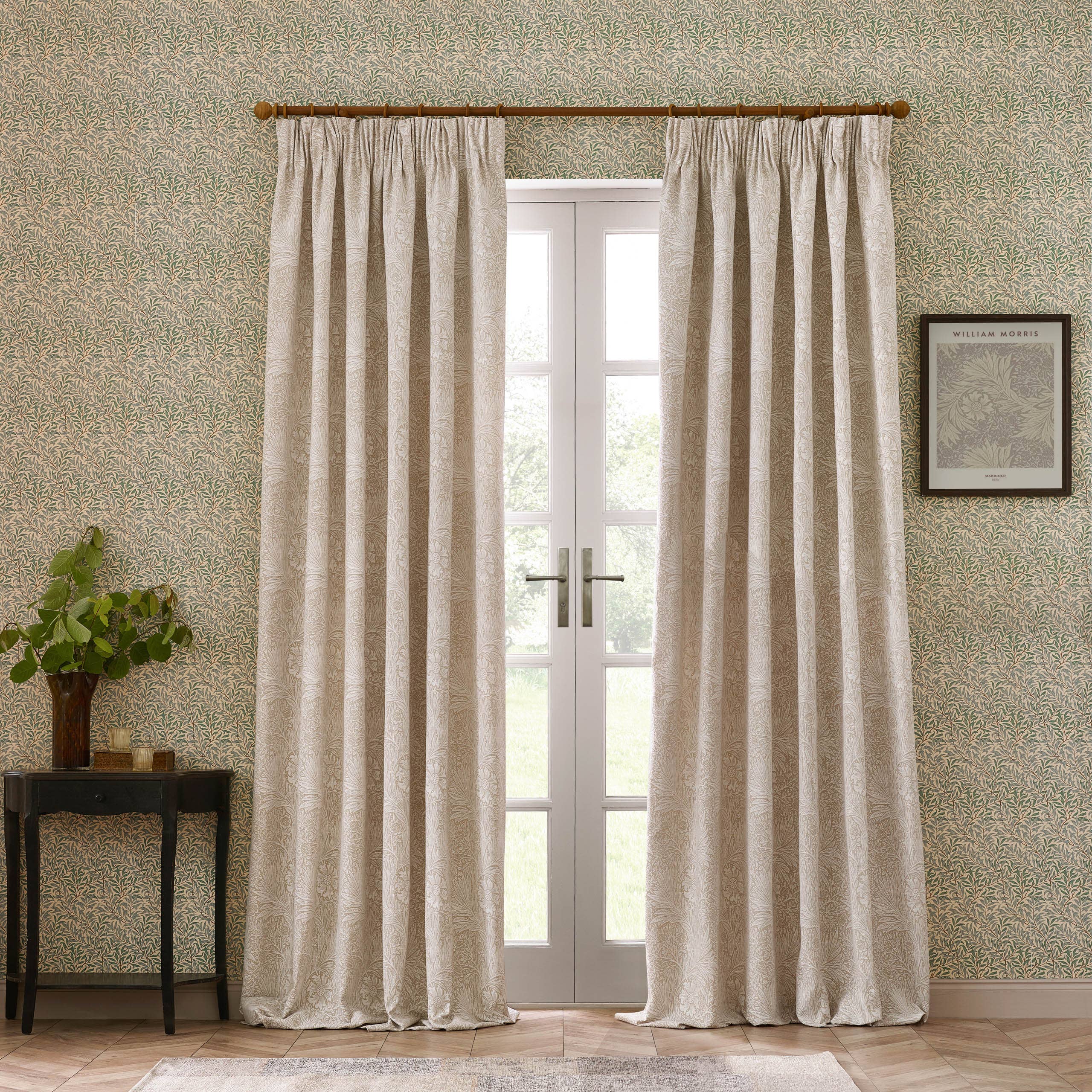 Marigold Floral Jacquard Pencil Pleat Curtains Stone for wholesale on Faire5