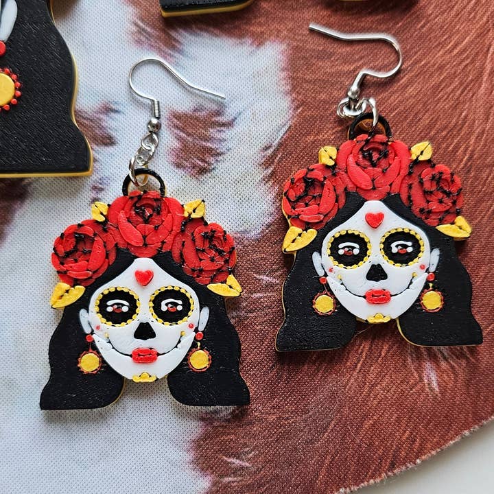 BAHA RANCH WESTERN WEAR - Wholesale Keychain - Women's - 3D Print Mexico Theme Día de los Muertos Day of The Dead Sugar Skull Keychain or Earrings6