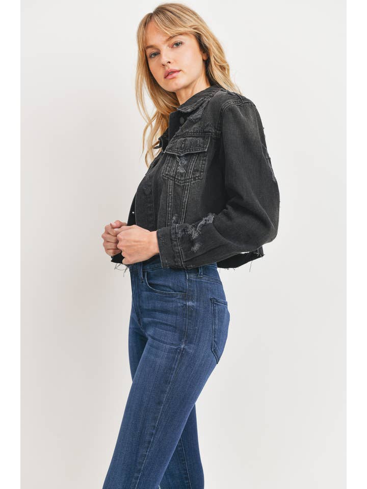 JBD – Engroshandel Denimjakke - Dame – DA467N - WBLK - Super ødelagt beskåret jakke1