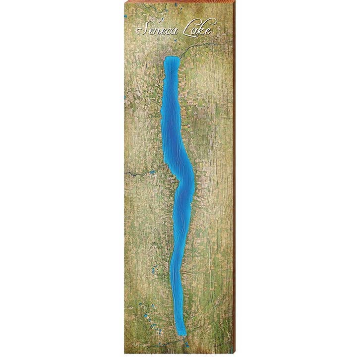 Seneca Lake Map Home Decor Art Print on Real Wood for wholesale by Mill Wood Art
