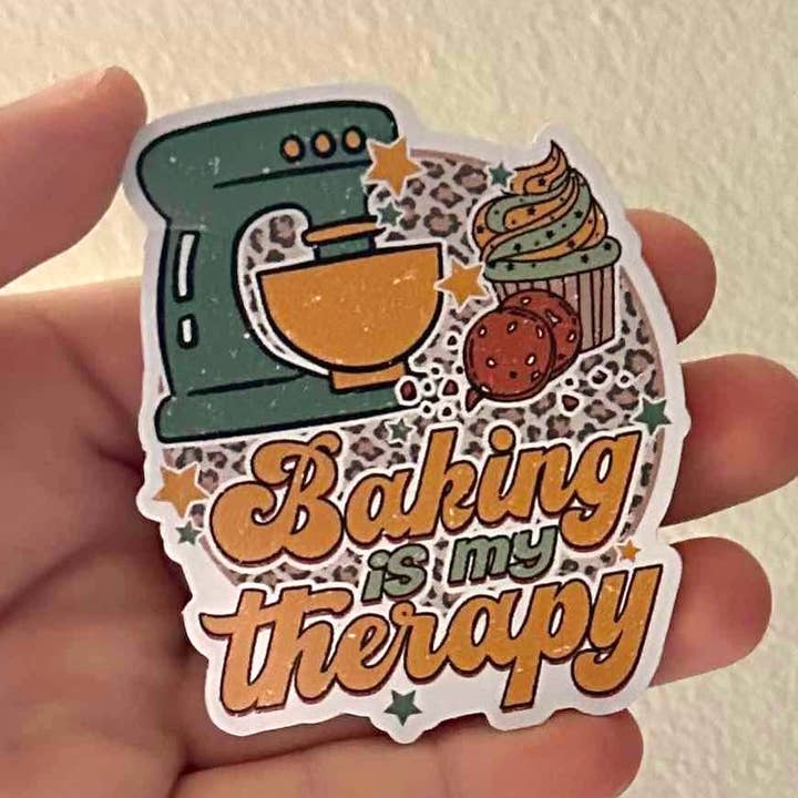 Baking is My Therapy- Baking Sticker/Magnet for wholesale by Oily Graphic Creations