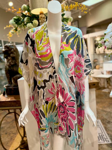 Pretty Persuasions - Wholesale Swim Cover Up - Women's - CP25009 Kimono Ruana Beach Coverup w/Gold Metallic/String