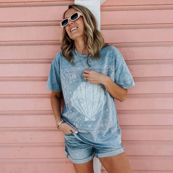 Polar Blue Seaside Seashell Mineral Wash Tee for wholesale on Faire1