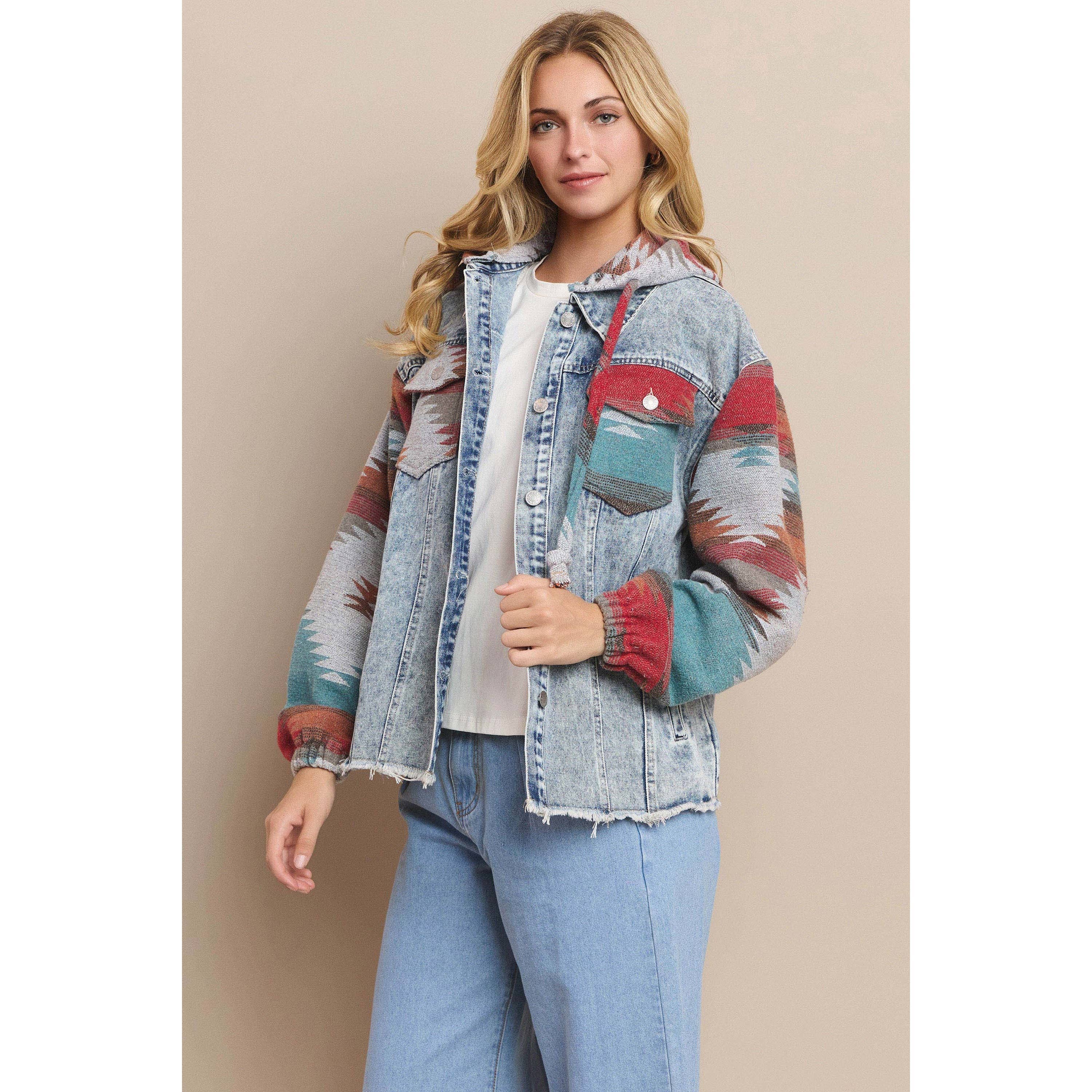 Mapcie – wholesale Shirt Jacket/Shacket - Women’s – WASHED AZTEC DENIM SHACKET WITH POCKET11
