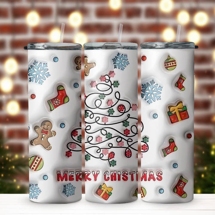 Merry Christmas Snowflake Tree Tumbler for wholesale by Wicked Flower Creations