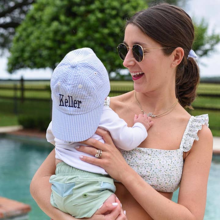 Bits & Bows - Wholesale Baseball Cap - Kids - Baseball Hat in Blue Seersucker (Baby)