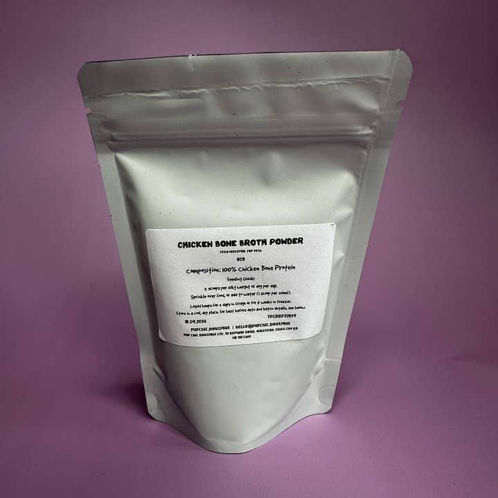 Pup Chic Boutique - Venta al por mayor Suplemento - Gatos y perros - Suplemento de Polvo de Caldo de Hueso de Pollo - apoya las articulaciones, mejora la hidratación y reduce la inflamación digestiva