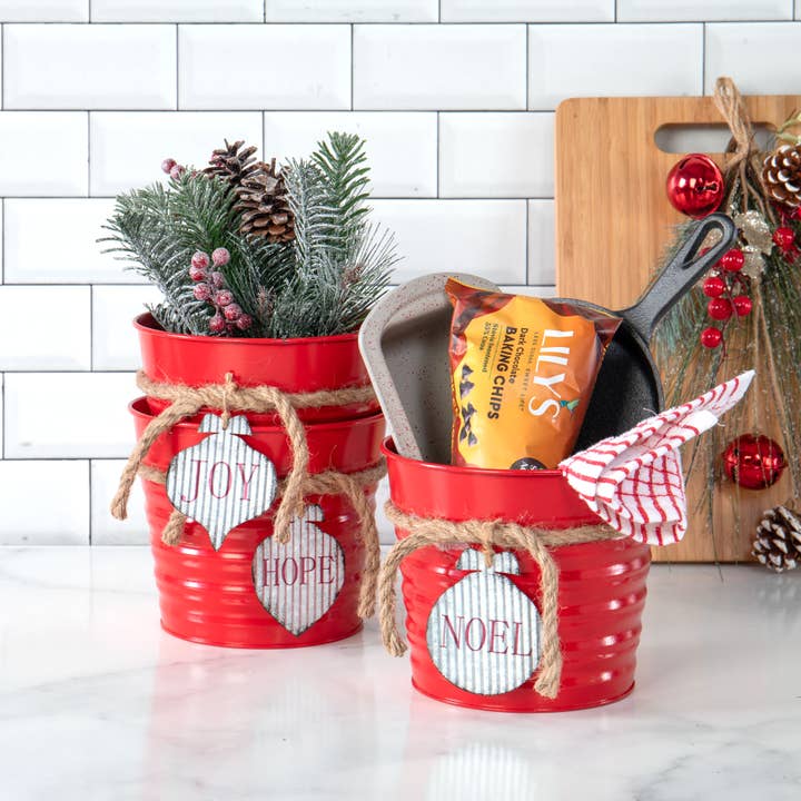 Willow Group - Wholesale Plant Pot - Tin Planters- 3 assorted designs- Christmas4