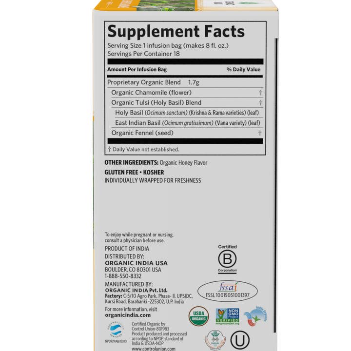 ORGANIC INDIA - Wholesale Health/Detox Tea - Tulsi Honey Chamomile1