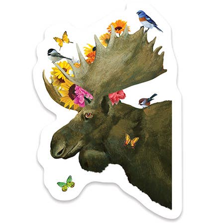 Floral Moose Sticker for wholesale by 23rd Day Paper Goods