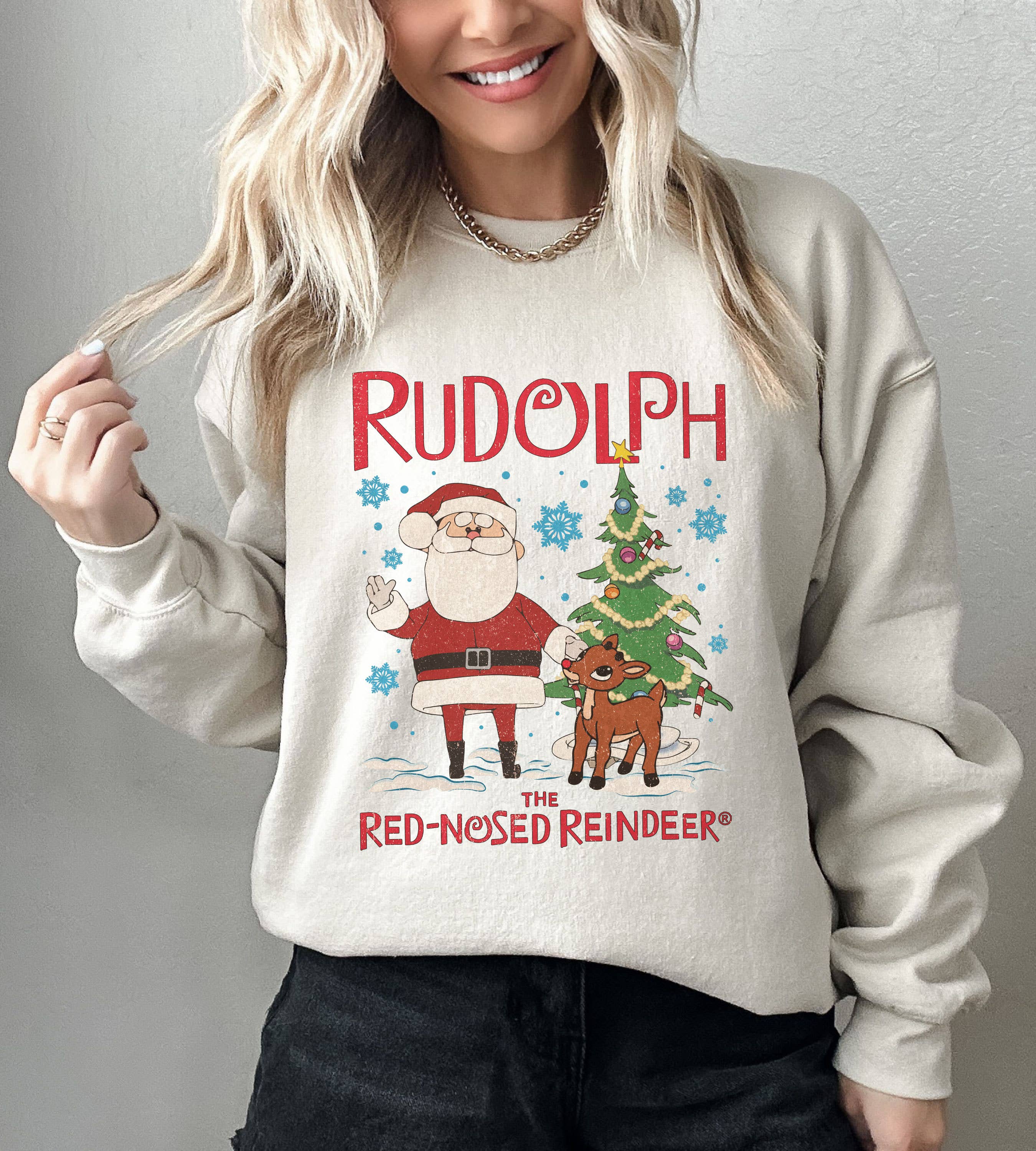 NVC Ecommerce LLC - Wholesale Graphic Sweatshirt - Women's - Santa Claus and Rudolph The Red-Nosed Reindeer Sweatshirt4
